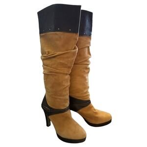 Shane & Shawn Tall Brown Suede Pull On High Heel Boots Size 9